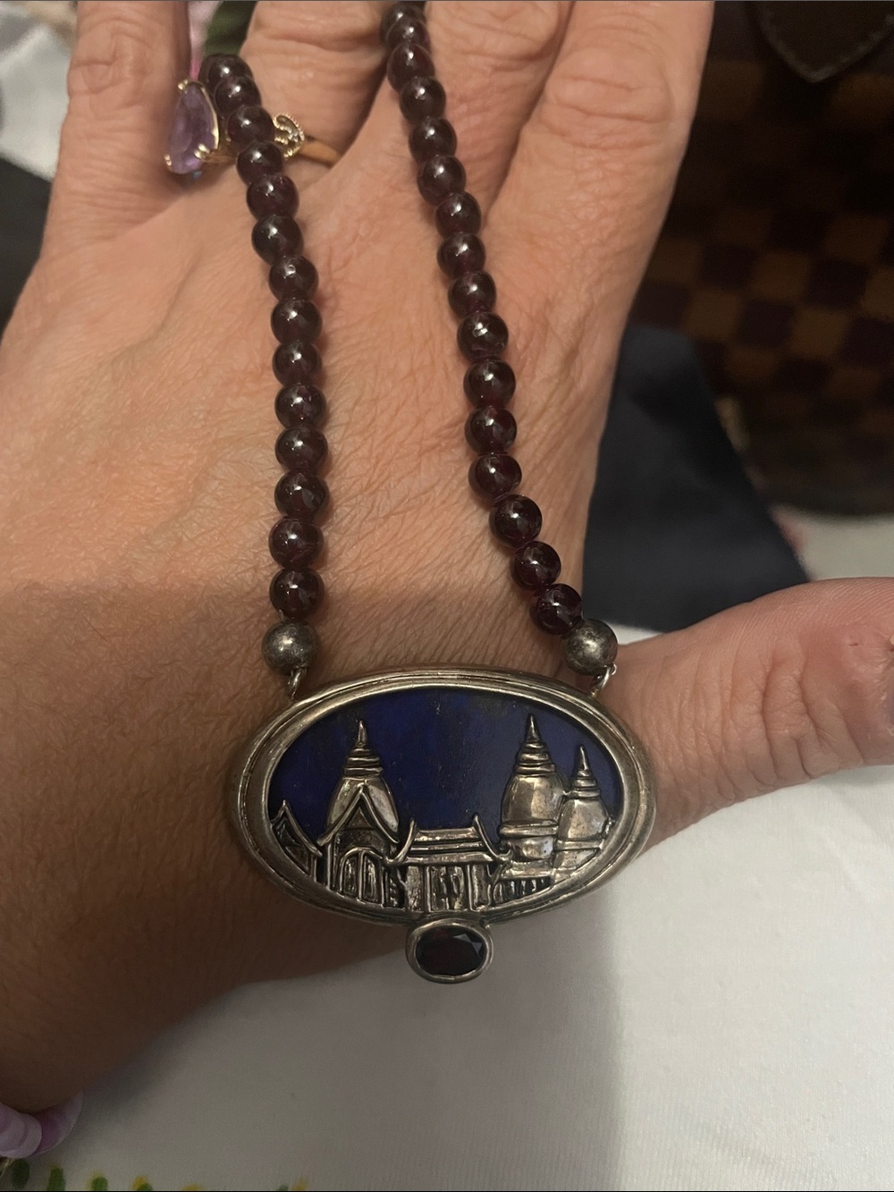 Beaded Pendant Necklace with Blue Enamel Scene - Picture 6 of 6